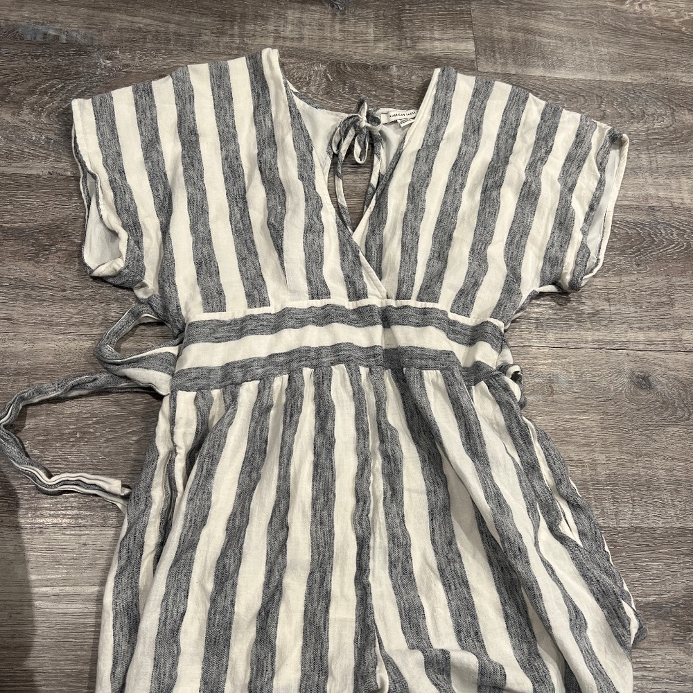 Grey and Cream Striped Romper Size M